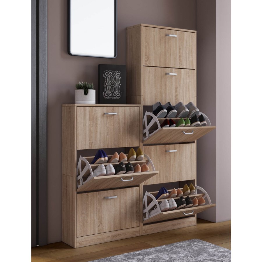 Sipos XL skoskap, m. 5 drer - naturlig tre