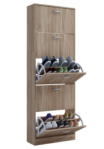 Sipos XL skoskap, m. 5 drer - naturlig tre