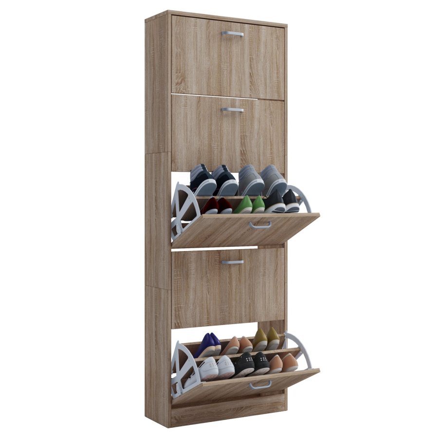 Sipos XL skoskap, m. 5 drer - naturlig tre