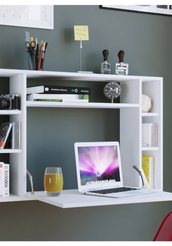 VCM NORDIC Wandila skrivbord fr vgg, med hyllor - vitt tr