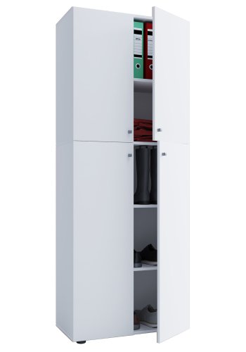 Lona skap, m. 4 drer og 4 hyller - hvitt tre