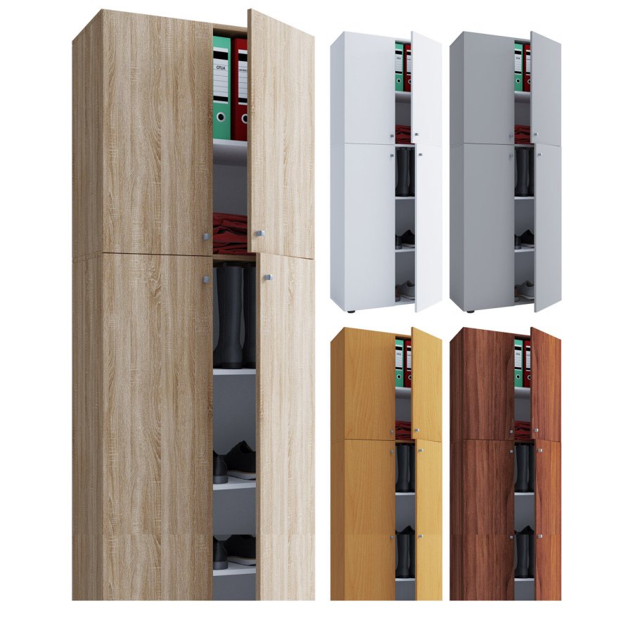 Lona skap, m. 4 drer og 4 hyller - naturlig tre