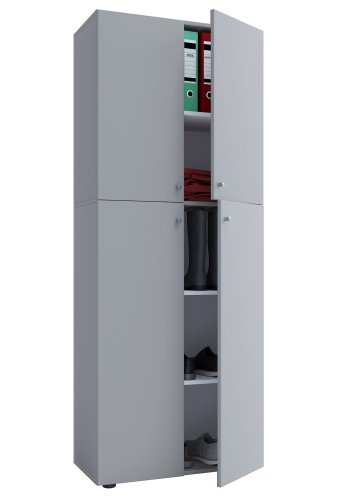 Lona skap, m. 4 drer og 4 hyller - grtt tre