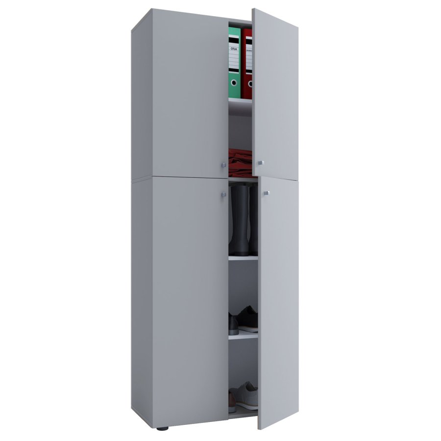 Lona skap, m. 4 drer og 4 hyller - grtt tre