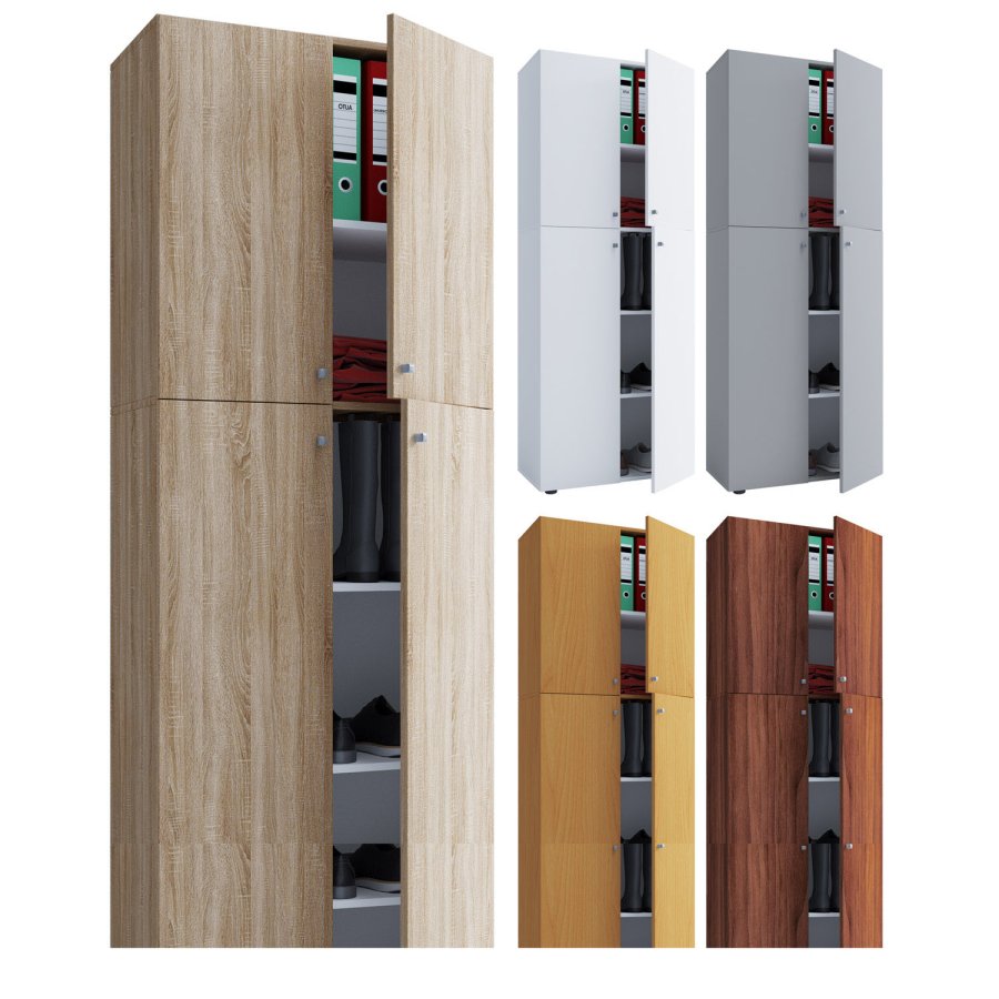 Lona skap, m. 4 drer og 4 hyller - grtt tre