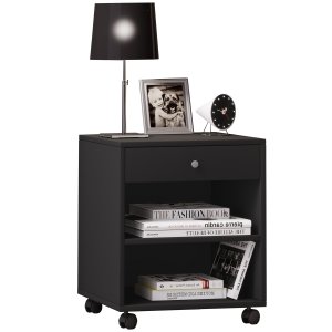 VCM NORDIC Rolda sngbord, med 1 hylla och 1 lda - svartlackerad tr