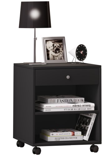 Rolda nattbord, m. 1 hylle og 1 skuff - sortlakert tre