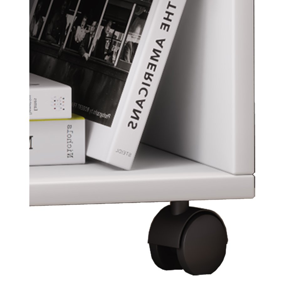 Rolda nattbord, m. 1 hylle og 1 skuff - hvitt tre