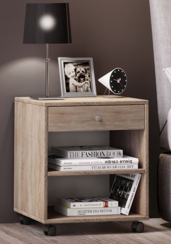 Rolda nattbord, m. 1 hylle og 1 skuff - naturlig tre