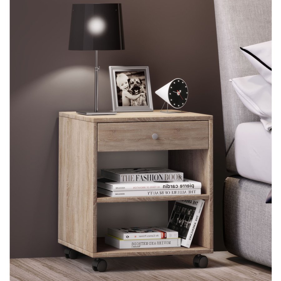 Rolda nattbord, m. 1 hylle og 1 skuff - naturlig tre