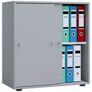 Lona L skap, med skyvedrer og 1 hylle - grtt tre