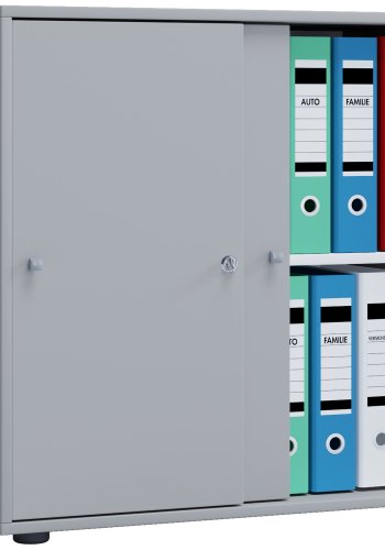 Lona L skap, med skyvedrer og 1 hylle - grtt tre