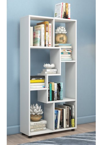 Blina Regal, 6 Fächer – weißes Holz (H: 119 cm x 60 cm x 20 cm)