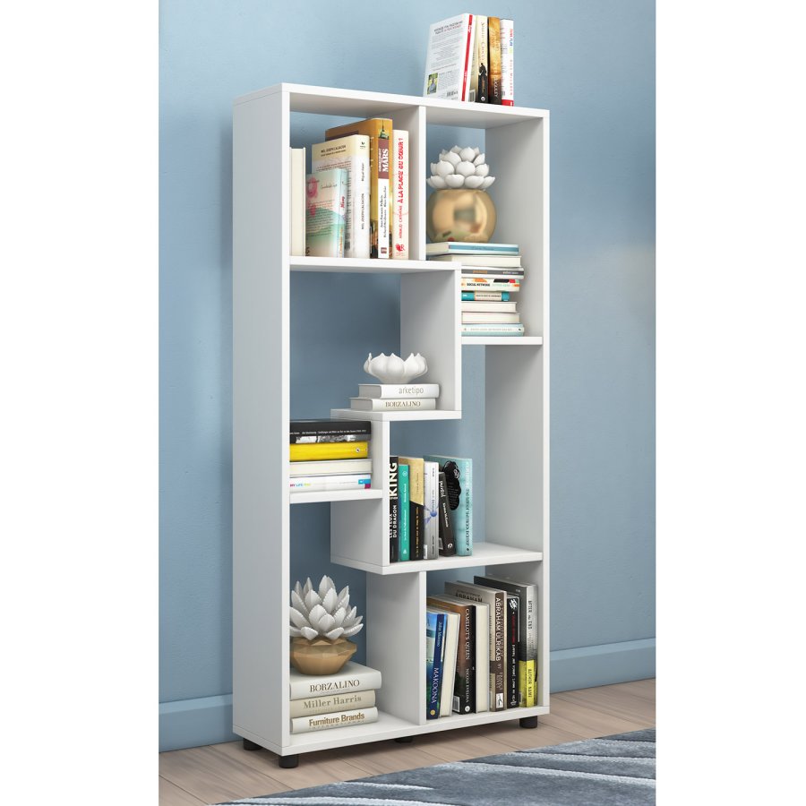 Blina Regal, 6 Fächer – weißes Holz (H: 119 cm x 60 cm x 20 cm)