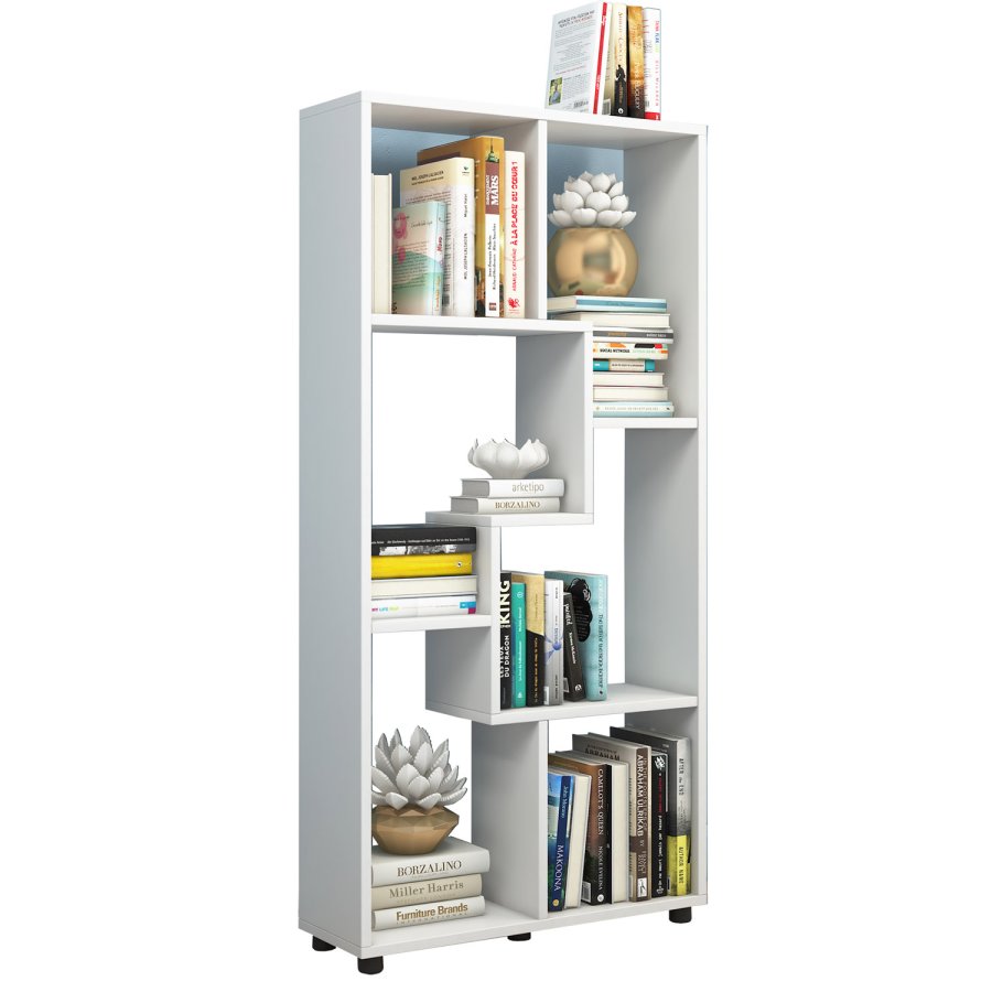 Blina Regal, 6 Fächer – weißes Holz (H: 119 cm x 60 cm x 20 cm)