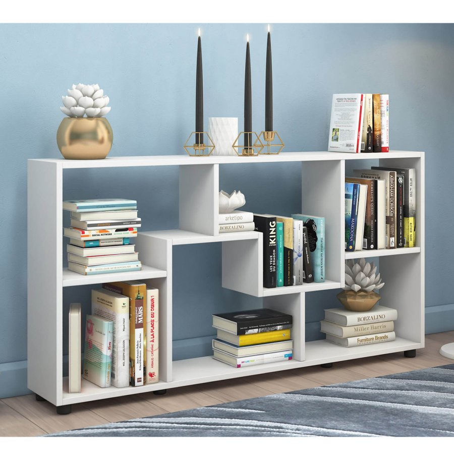 Pintal reol, m. 6 rom - hvitt tre