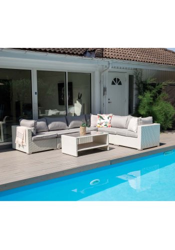 VENTURE DESIGN Amazon modulsofa hagesett 3+2+1 m. gr puter - hvit rotting og aluminium 