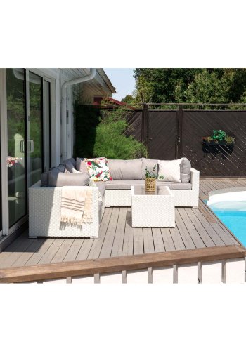 VENTURE DESIGN Amazon modulsofa hagesett 3+2+1 m. gr puter - hvit rotting og aluminium 