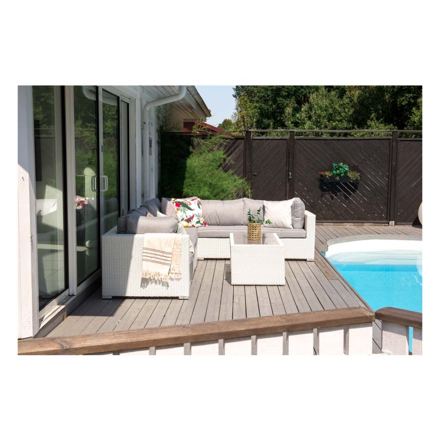 VENTURE DESIGN Amazon modulsofa hagesett 3+2+1 m. gr puter - hvit rotting og aluminium 