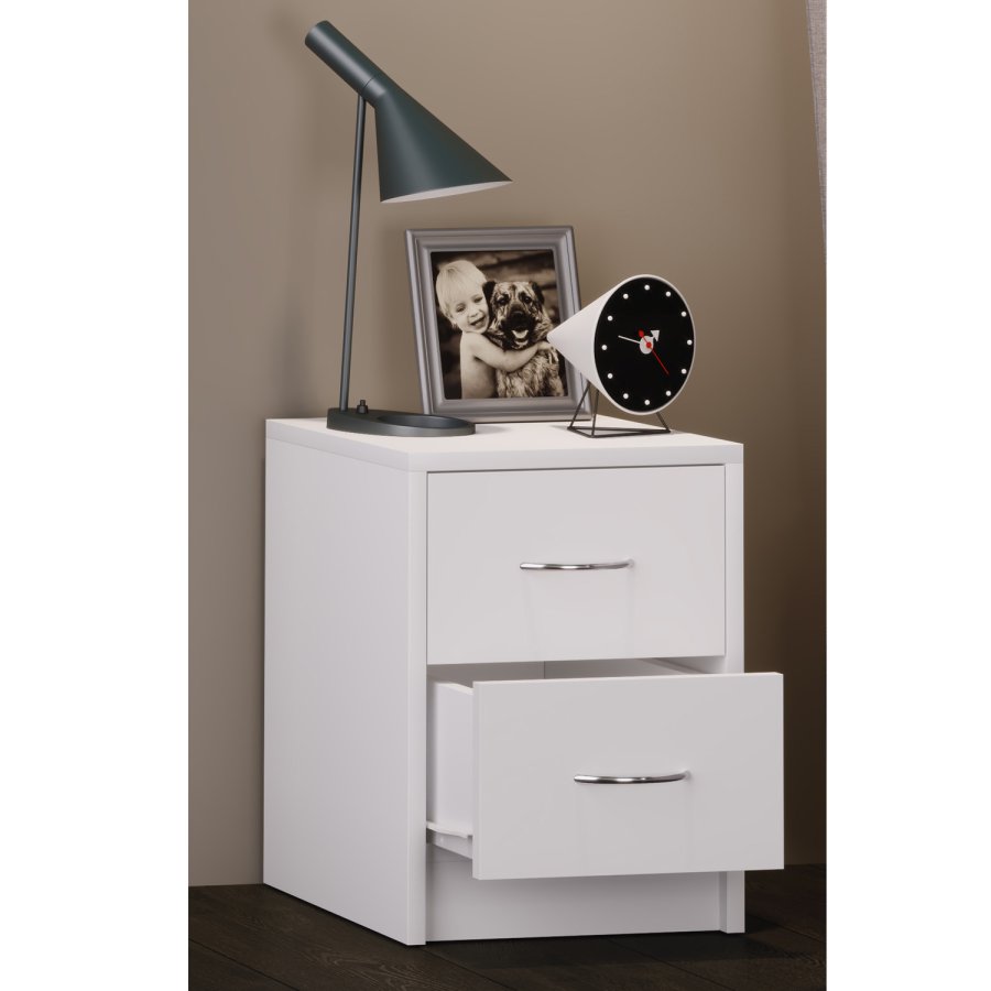 Boxal Mini Nachttisch, m. 2 Schubladen - weißes Holz
