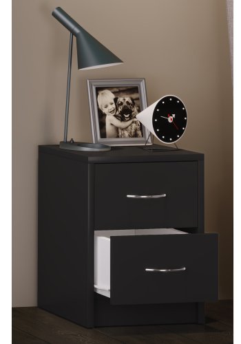 Boxal Mini Nachttisch, m. 2 Schubladen - schwarzes Holz