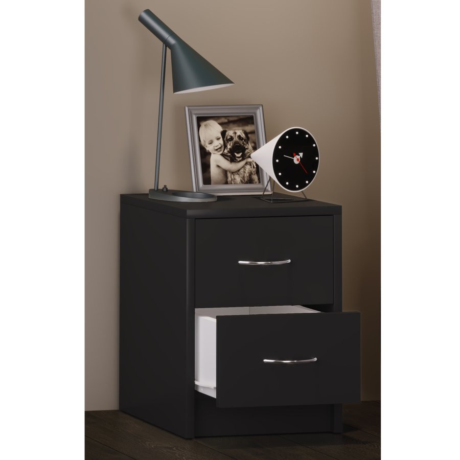 Boxal Mini Nachttisch, m. 2 Schubladen - schwarzes Holz