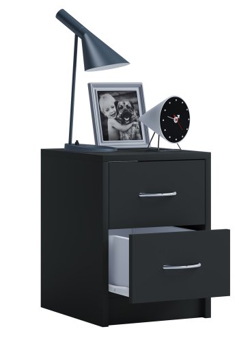 Boxal Mini Nachttisch, m. 2 Schubladen - schwarzes Holz