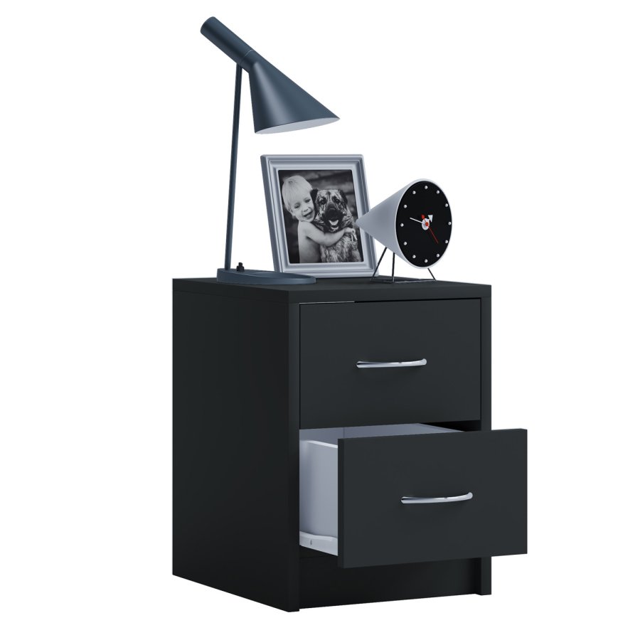 Boxal Mini Nachttisch, m. 2 Schubladen - schwarzes Holz