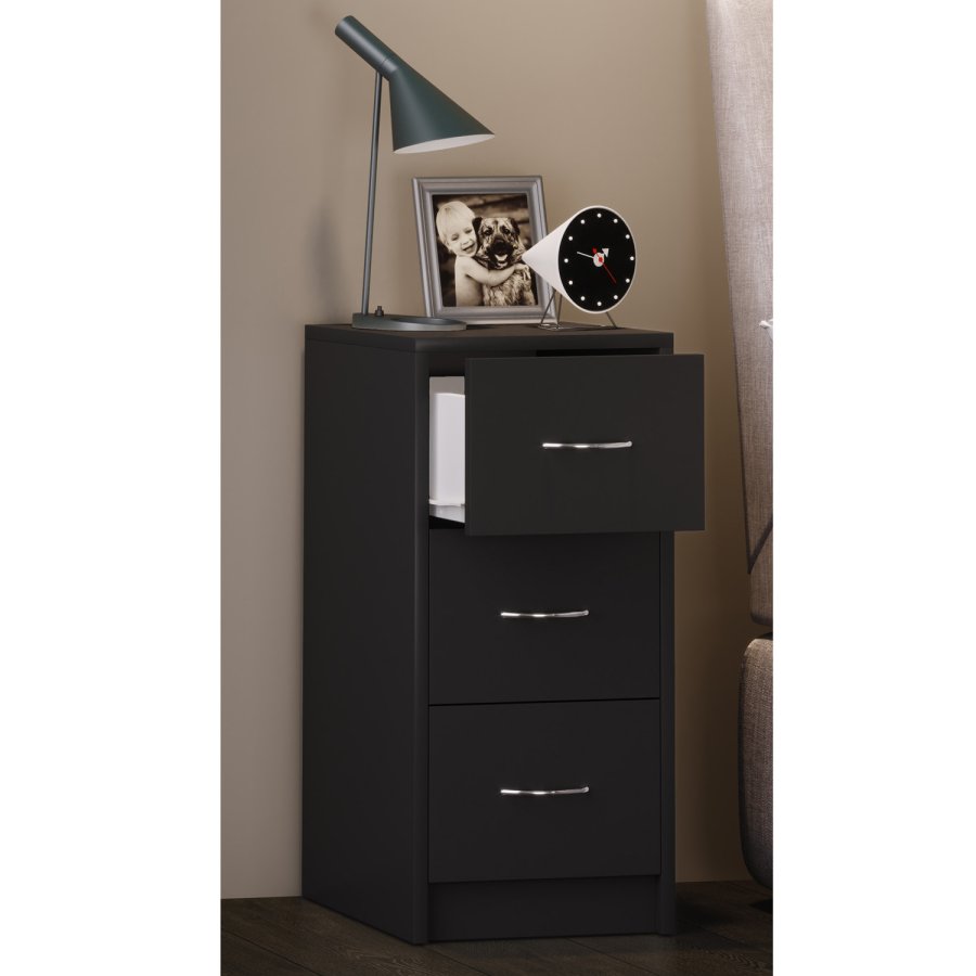 Boxal Maxi Nachttisch, m. 3 Schubladen - schwarzes Holz