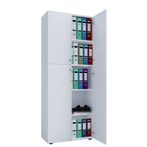 Lona reol, m. 4 drer og 4 hyller - hvitt tre