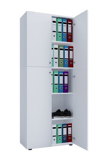 Lona reol, m. 4 drer og 4 hyller - hvitt tre