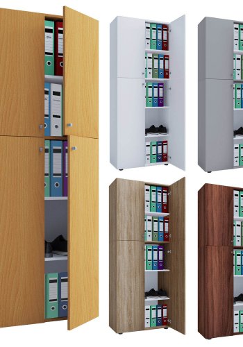 Lona reol, m. 4 drer og 4 hyller - hvitt tre