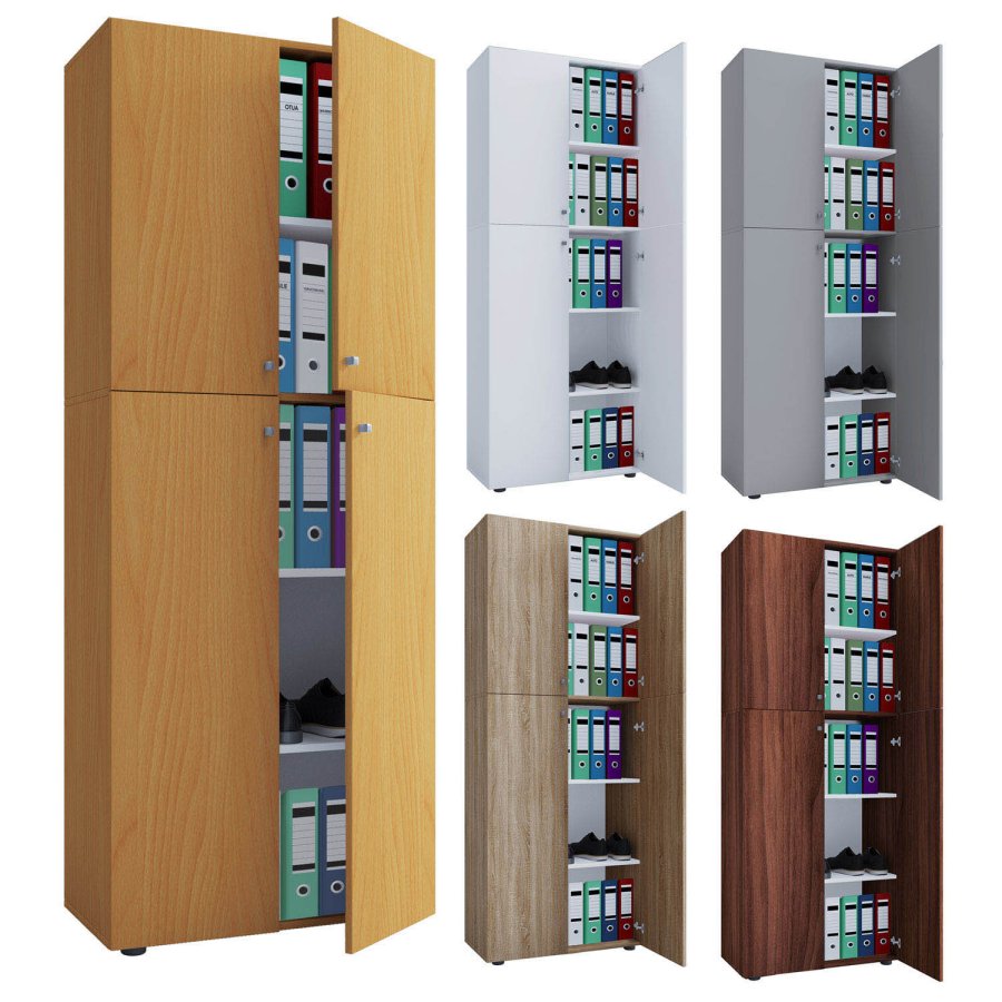 Lona reol, m. 4 drer og 4 hyller - hvitt tre