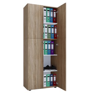 Lona reol, m. 4 drer og 4 hyller - naturlig tre