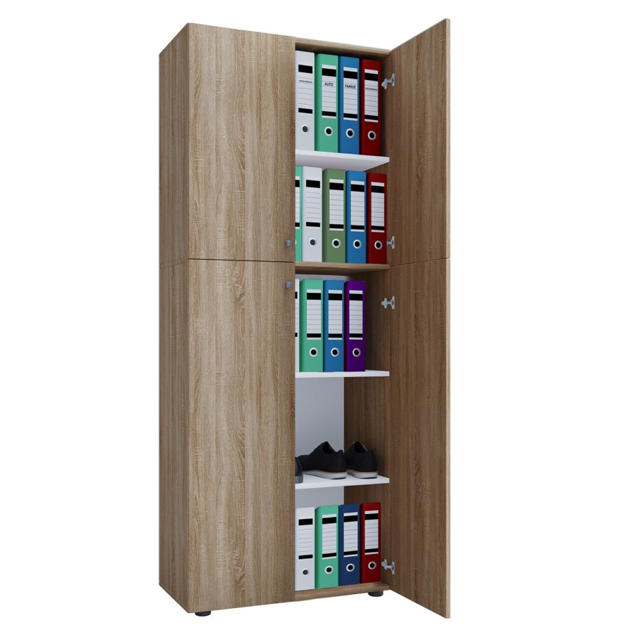 Lona reol, m. 4 drer og 4 hyller - naturlig tre