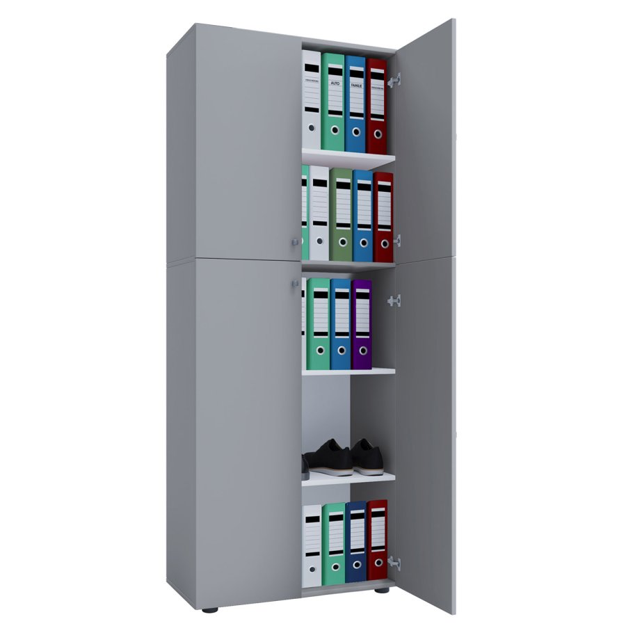 Lona skap, m. 4 drer og 4 hyller - grtt tre