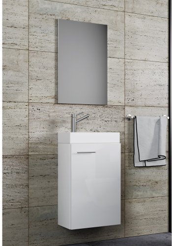 Slito baderomsmbelsett - speilglass, keramikk og hvitt tre