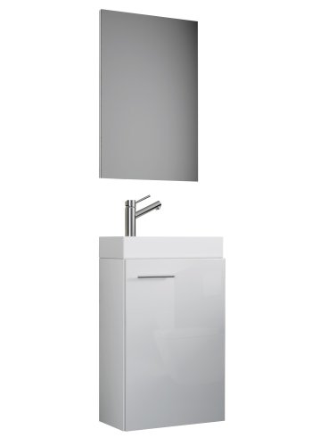 Slito baderomsmbelsett - speilglass, keramikk og hvitt tre