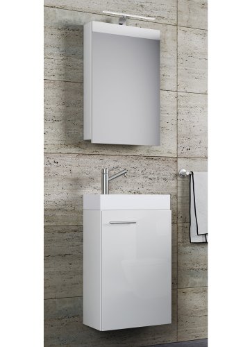 Slito baderomsmbelsett - speilglass, keramikk og hvitt tre