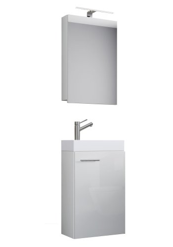 Slito baderomsmbelsett - speilglass, keramikk og hvitt tre