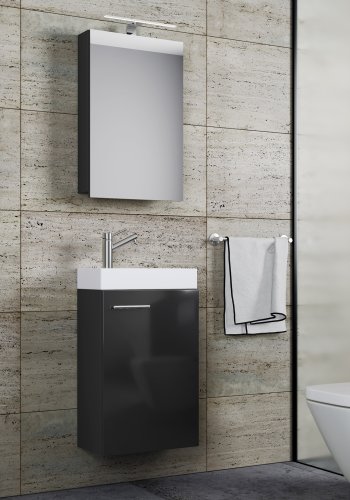 Slito baderomsmbelsett - speilglass, keramikk og svart tre