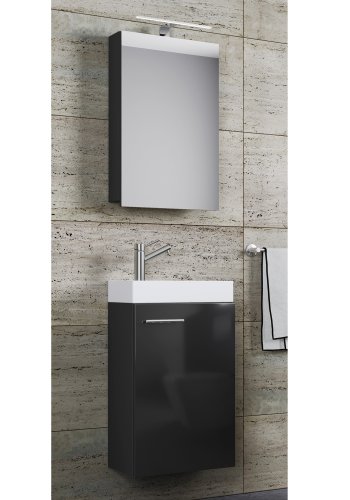 Slito baderomsmbelsett - speilglass, keramikk og svart tre