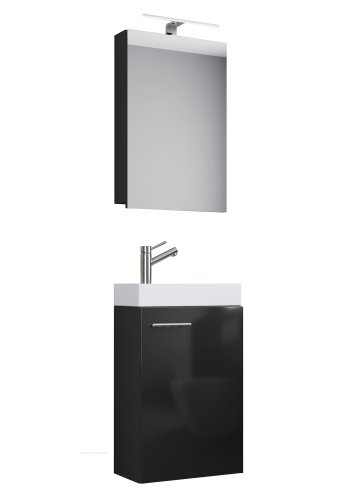 Slito baderomsmbelsett - speilglass, keramikk og svart tre