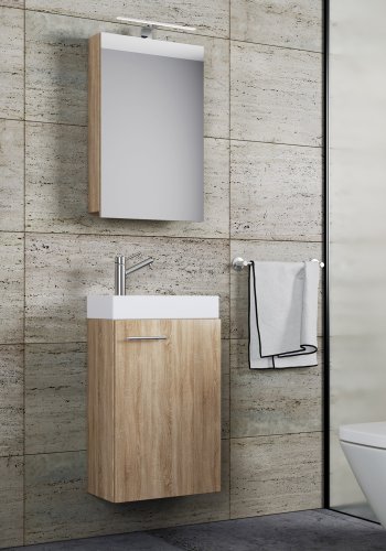 Slito baderomsmbelsett - speilglass, keramikk og naturlig tre