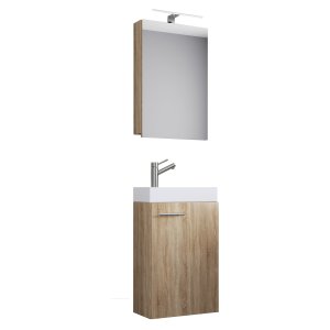 VCM NORDIC Slito badrumsmöbelset - spegelglas, keramik och natur trä