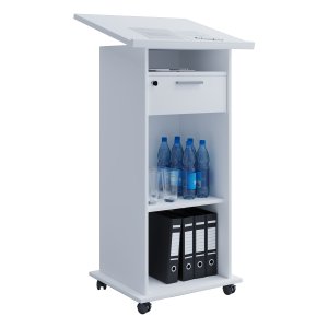 Meeta stende skrivebord, med hyller og skuff - hvitt tre