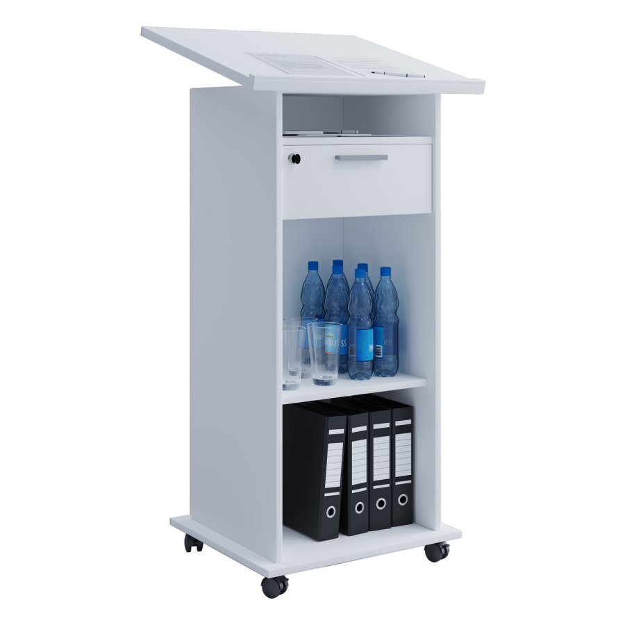 Meeta stende skrivebord, med hyller og skuff - hvitt tre