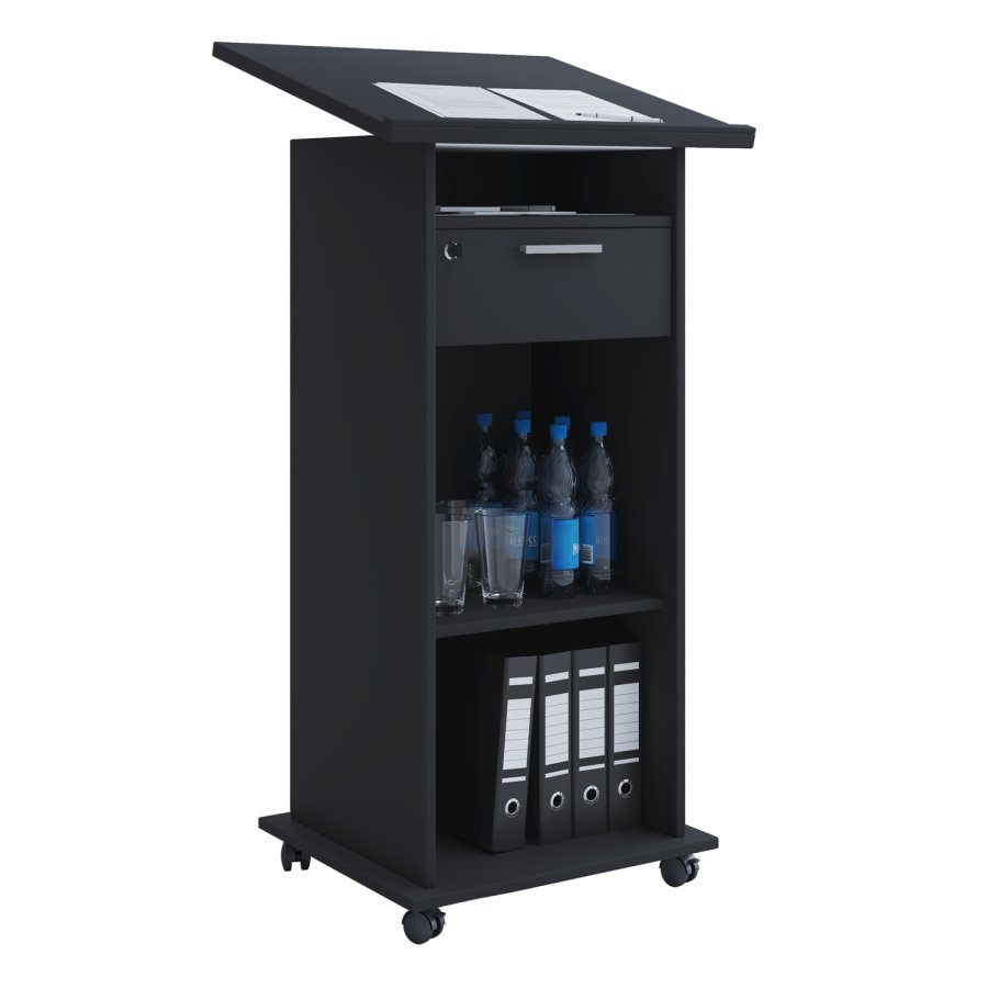 Meeta stende skrivebord, med hyller og skuff - svart tre