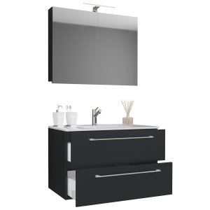 VCM NORDIC Sentas badrumsmöbelset - spegelglas, keramik och svart melamin