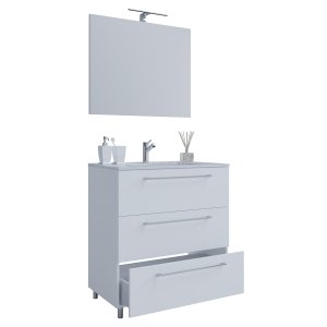 VCM NORDIC Sentas badrumsmöbelset, med ben - spegelglas, keramik och vit melamin